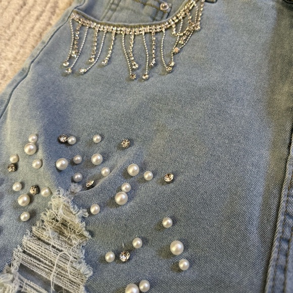 NWT - Denim Shorts with Rhinestones & Pearls - Picture 5 of 9